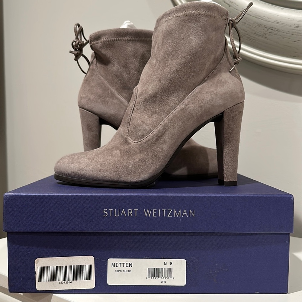 NIB Stuart Weitzman Mitten Booties in Topo Suede